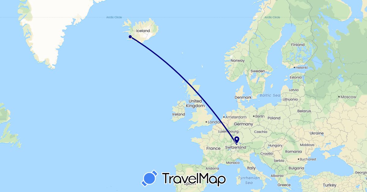 TravelMap itinerary: driving in Switzerland, Iceland (Europe)